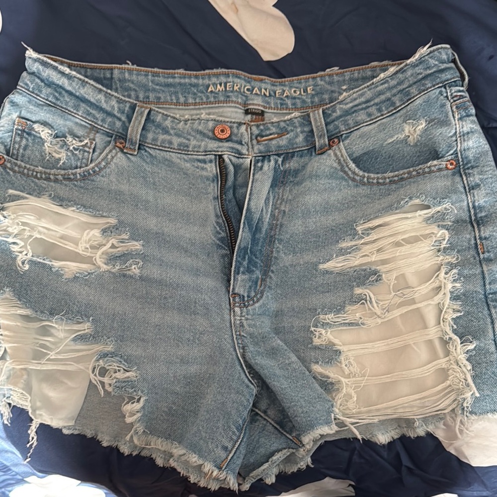 American Eagle Outfitters Women's Blue Distressed Shorts